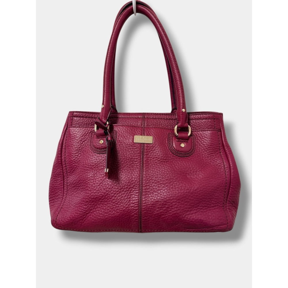 Cole Haan Berry Pebbled Leather Satchel Burgundy Tassel Gold Hardware Shoulder